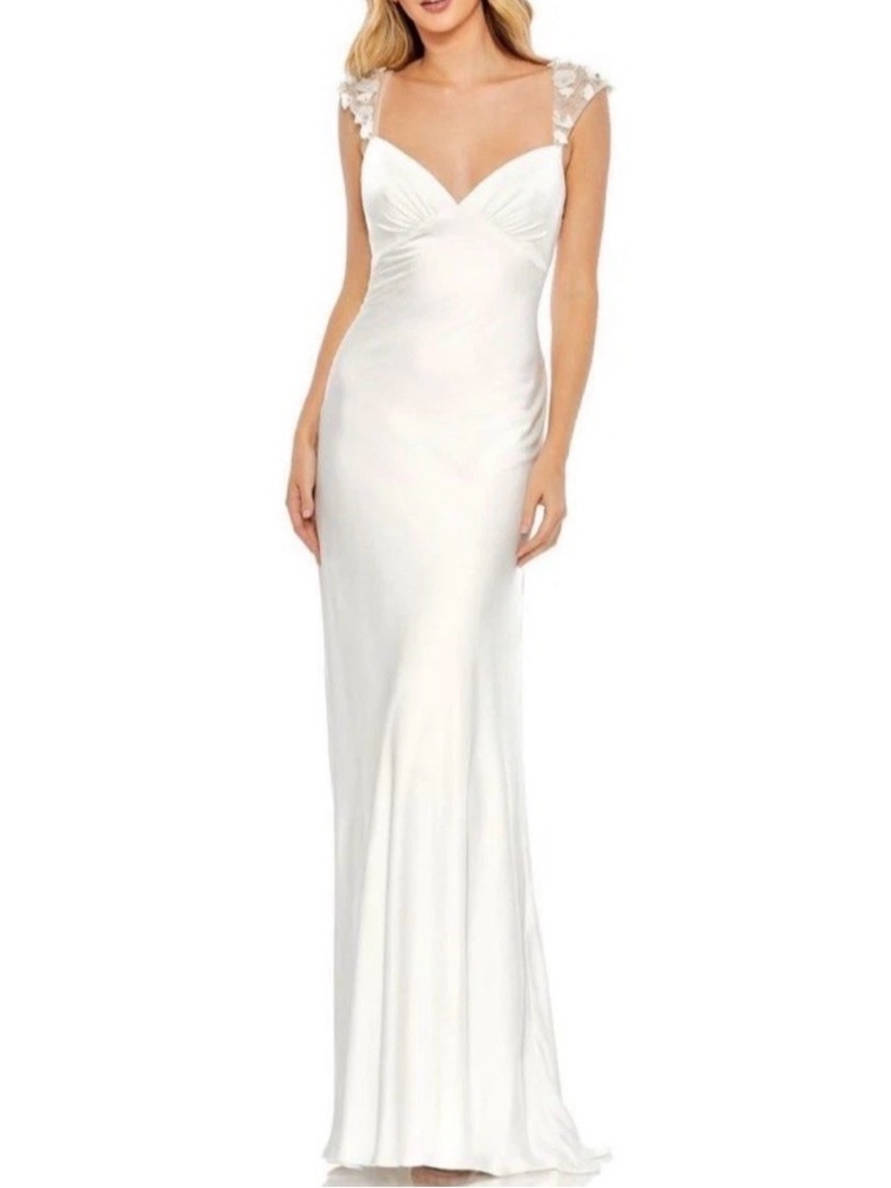 Ieena for MAC Duggal Elegant White Cap-Sleeve Evening Gown Size 8 New